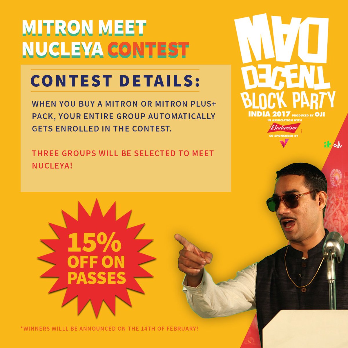 Weojispeak's tweet photo. #Budget got you down? Save 15% on #MDBP17 passes, courtesy of Nucleya 's #MITRON week.
Tickets –> https://t.co/0uClfAkQD9 https://t.co/8sHKlHELvW