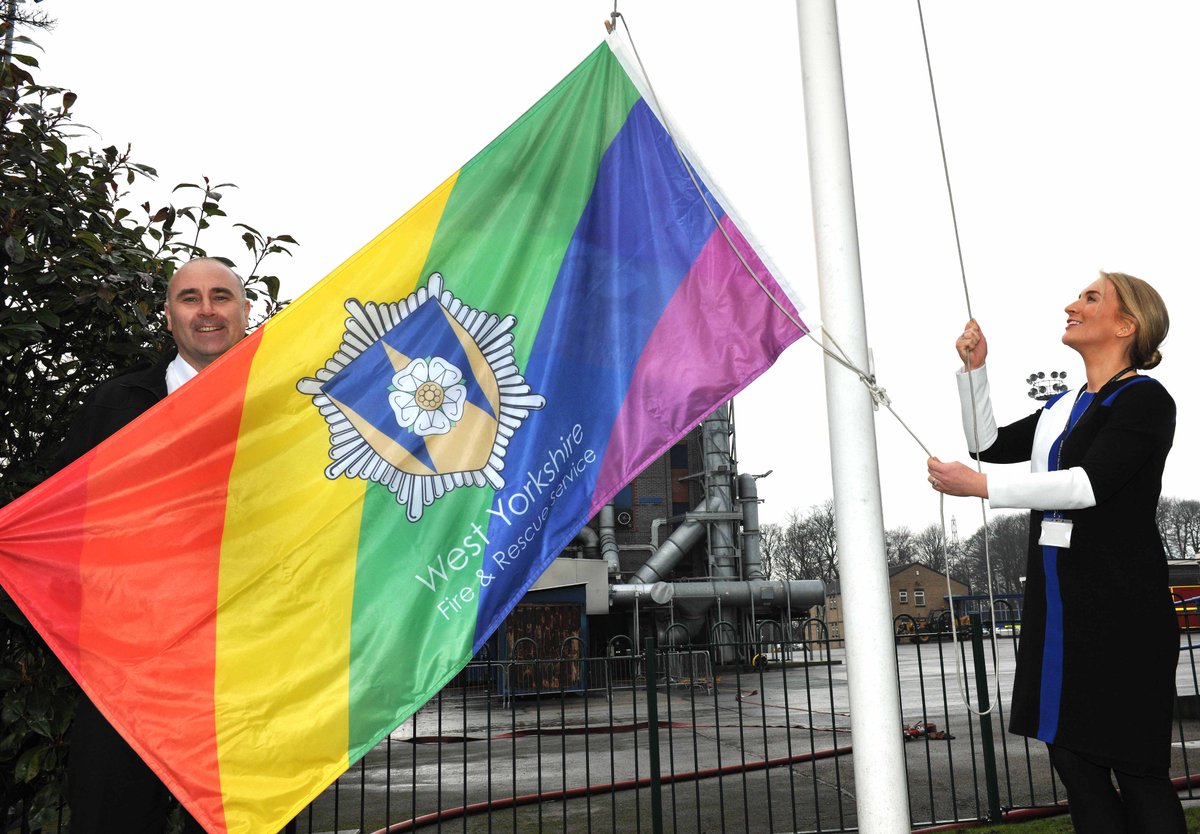 WYFRS's tweet photo. Flying the rainbow flag at Fire Service HQ today to celebrate the start of #LGBTHM17 👬👭❤️💛💚💙💜 https://t.co/Y1hPqhqA2g