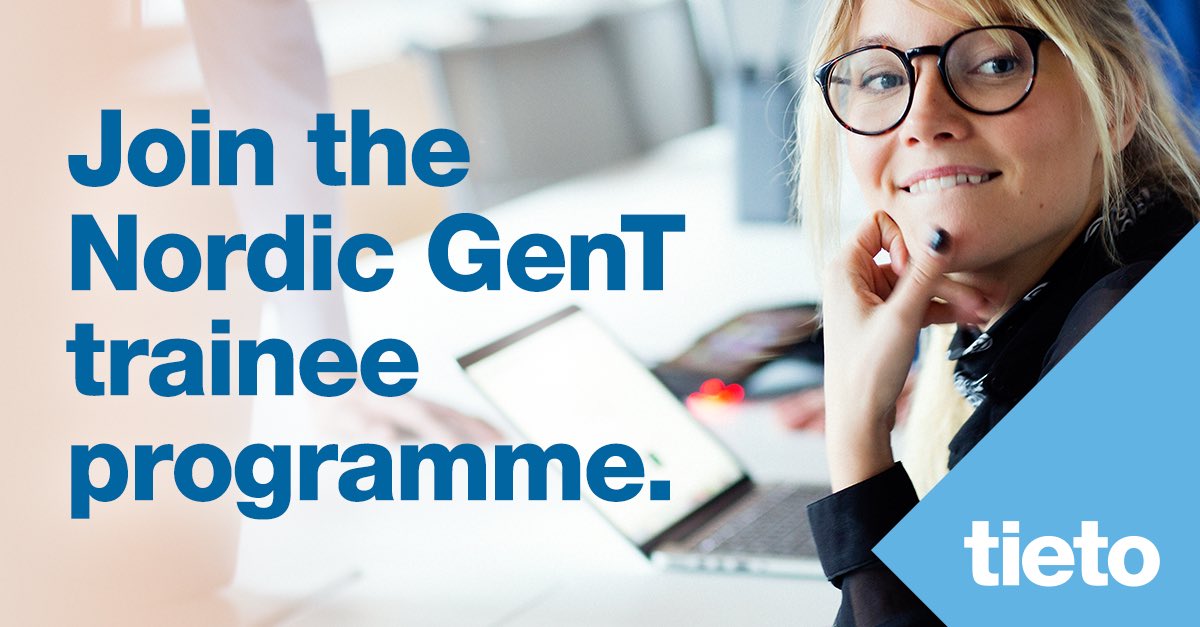 lisaharti's tweet photo. Are you ready to shape the future? Join the Nordic 10 month GenT trainee programme. Apply now! #tietolife https://t.co/wWrI18B0Ue https://t.co/NwJF5J7O7i