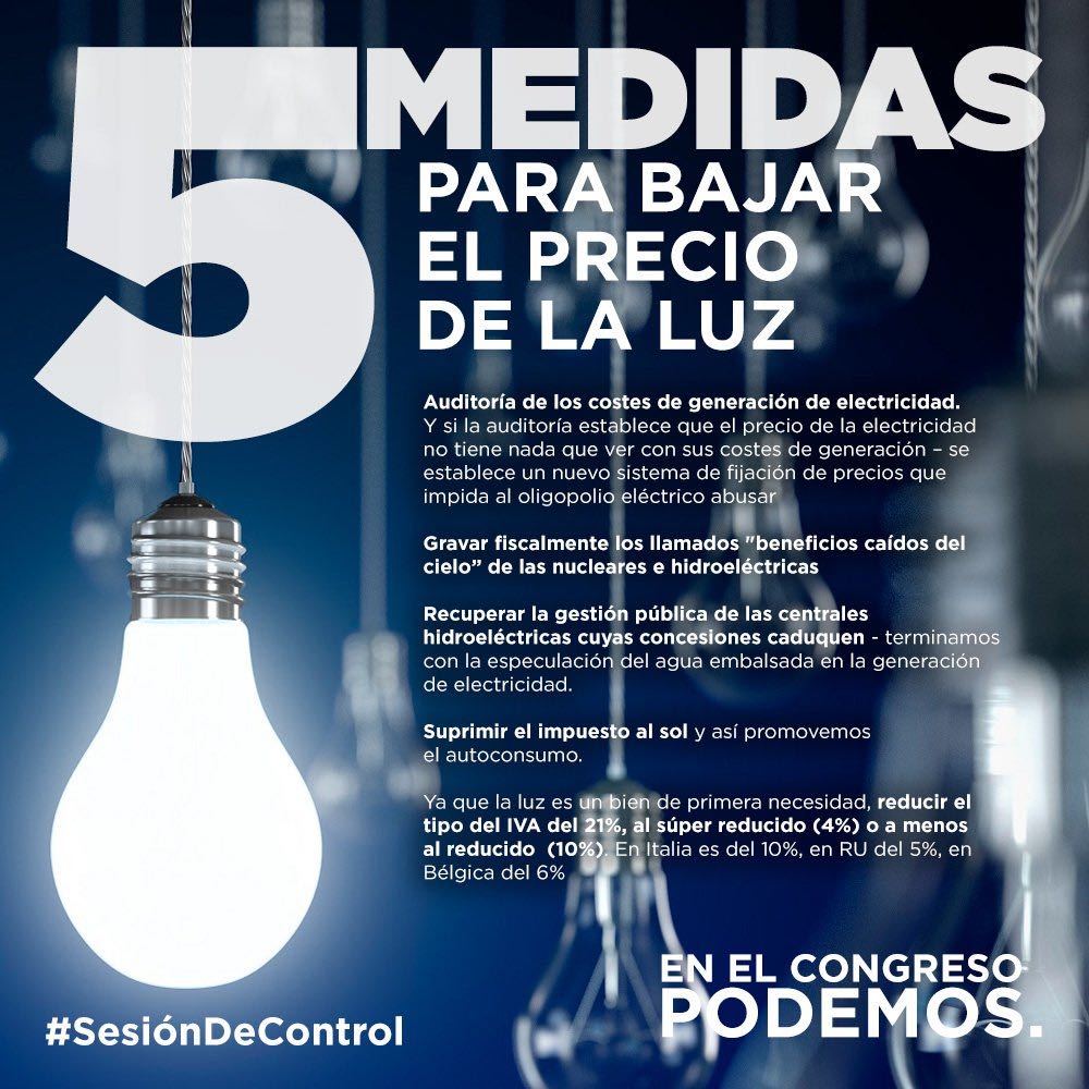 Podemos_Ma's tweet photo. 5 medidas para bajar el precio de la luz y avanzar hacia la #TransiciónEnergética https://t.co/5BuF5nWwwv