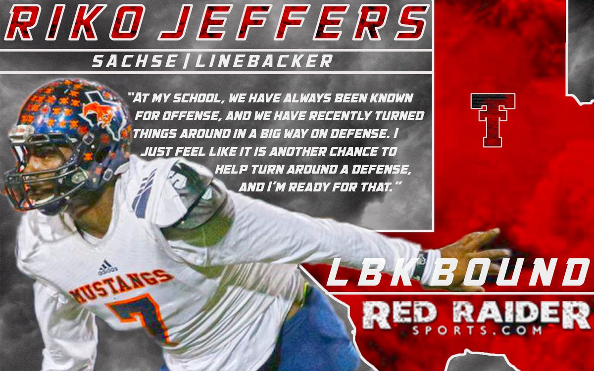 RedRaiderSports's tweet photo. Sachse (Texas) linebacker Riko Jeffers has put pen to paper and is officially #LBKBound! Welcome him to #TexasTech, Red Raiders. https://t.co/IiQcywo583