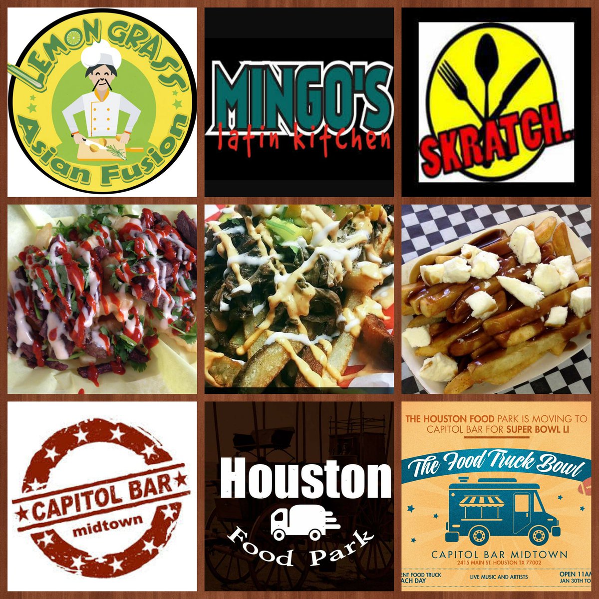 Food Truck Bowl 
#Wed The Fry Face off!
11-5pm 
2415  Main St. <a href="/CapitolMidtown/">Capitol Bar Midtown</a> 
<a href="/SkratchFoodTruc/">Skratch Food Truck</a> <a href="/MingosHTX/">Mingos Latin Kitchen Food Truck and Catering</a> @Lemon Grass 

TheFryFaceOff