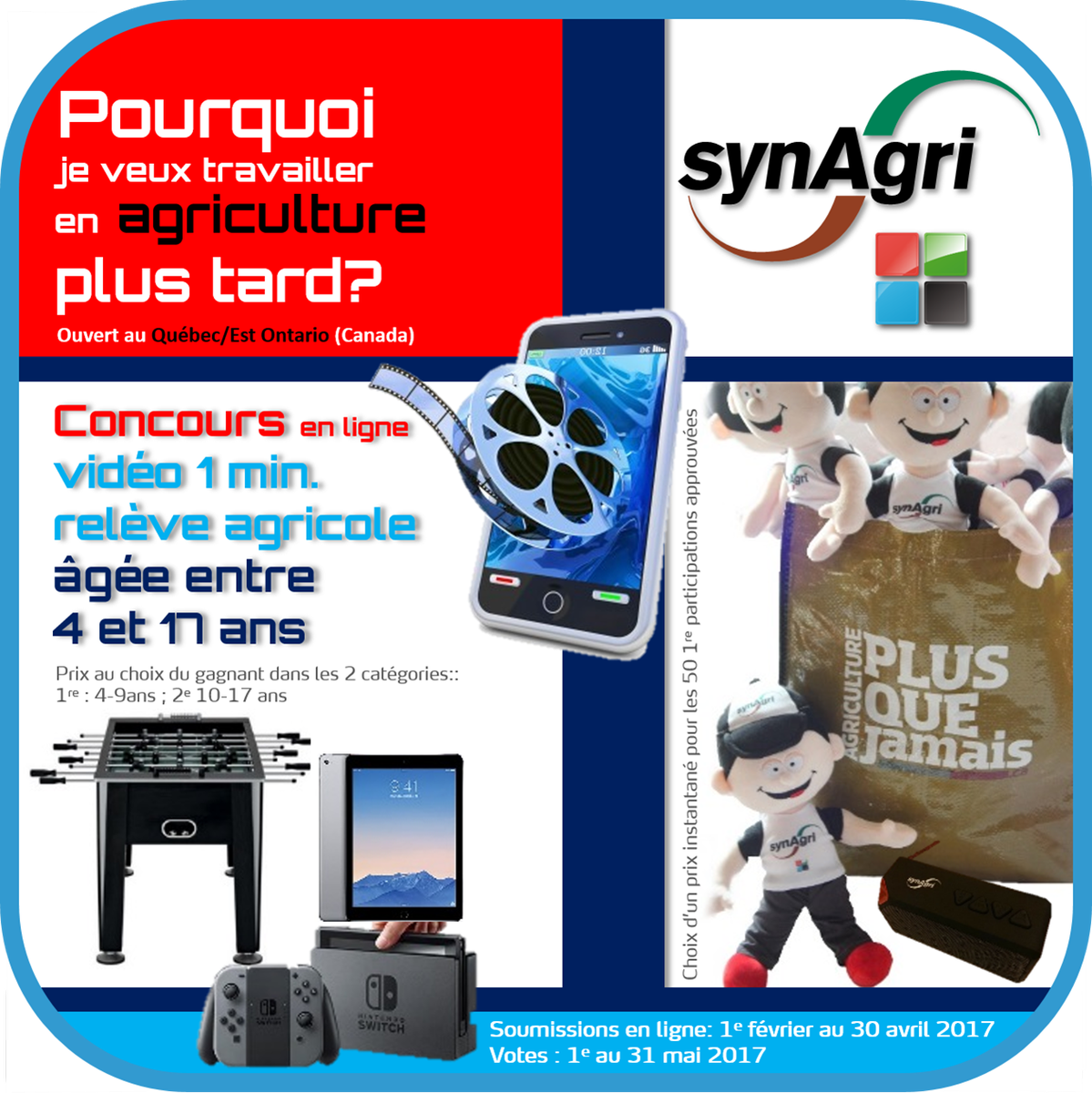SynAgri_SEC's tweet photo. Concours vidéo (4-17 ans, Québec/Est Ontario): Pourquoi je veux travailler en agriculture plus tard? Plus d'info: https://t.co/8rWDMNktN7 https://t.co/quWYKWNf5x