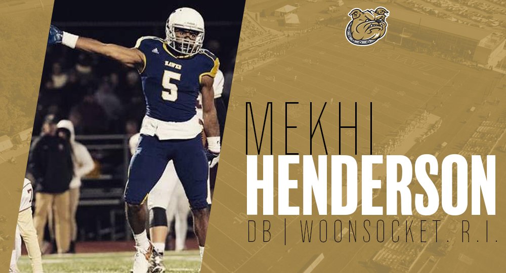 BryantUFootball's tweet photo. Still a few more signees to go! Up next is a local product from Woonsocket, Mekhi Henderson! #BryantSigningDay #BryantBold https://t.co/M7tM5eLWDy