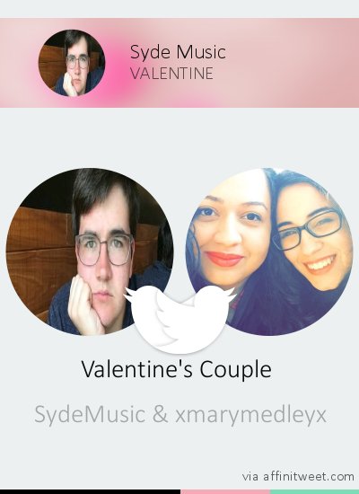 [Valentine] <a href="/SydeMusic/">Syde Music</a>'s Valentine should be <a href="/xmarymedleyx/">Carmen</a>! Who should be yours?
via affinitweet.com