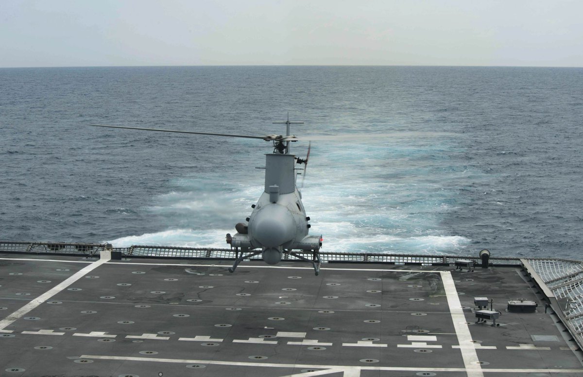 CavasShips's tweet photo. #Littoral combat ship #CORONADO #LCS4 shooting 57mm gun, flying off MQ-8B #Firescout drone helo in South #China Sea Wednesday https://t.co/MKyuCZIiwb