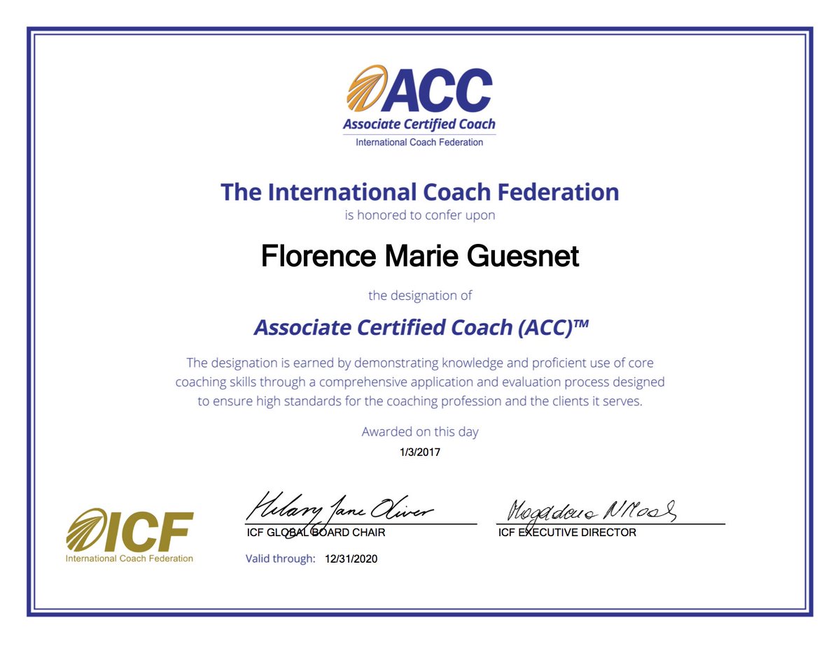 Milestone for my Coaching: #ICFHQ awarded me the ACC level. Grateful and happy.