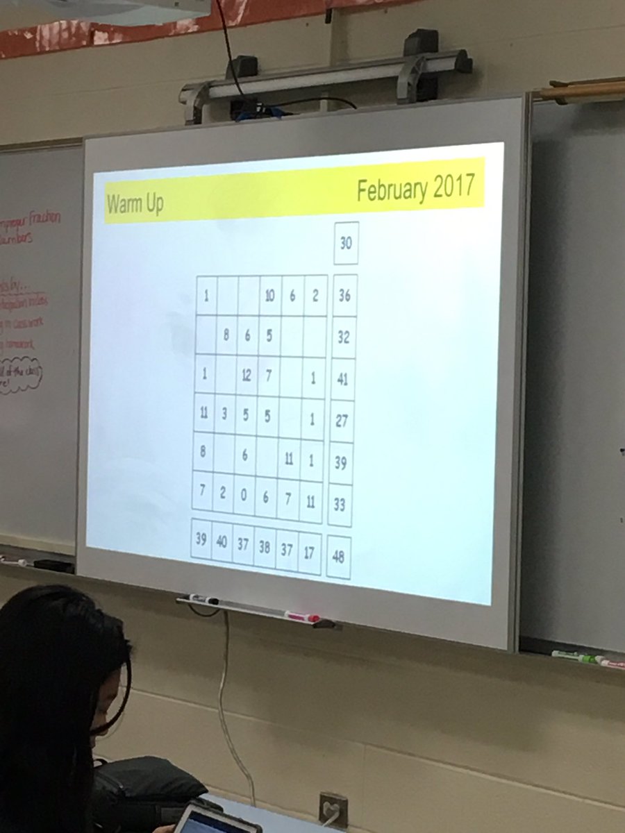 MrsFronMath's tweet photo. Saw an engaging warm up from @MrsHopkins220 today! Love the idea of students creating the warm ups! #Observeme @FreedomD100 #engagefms https://t.co/azbapvzbH4