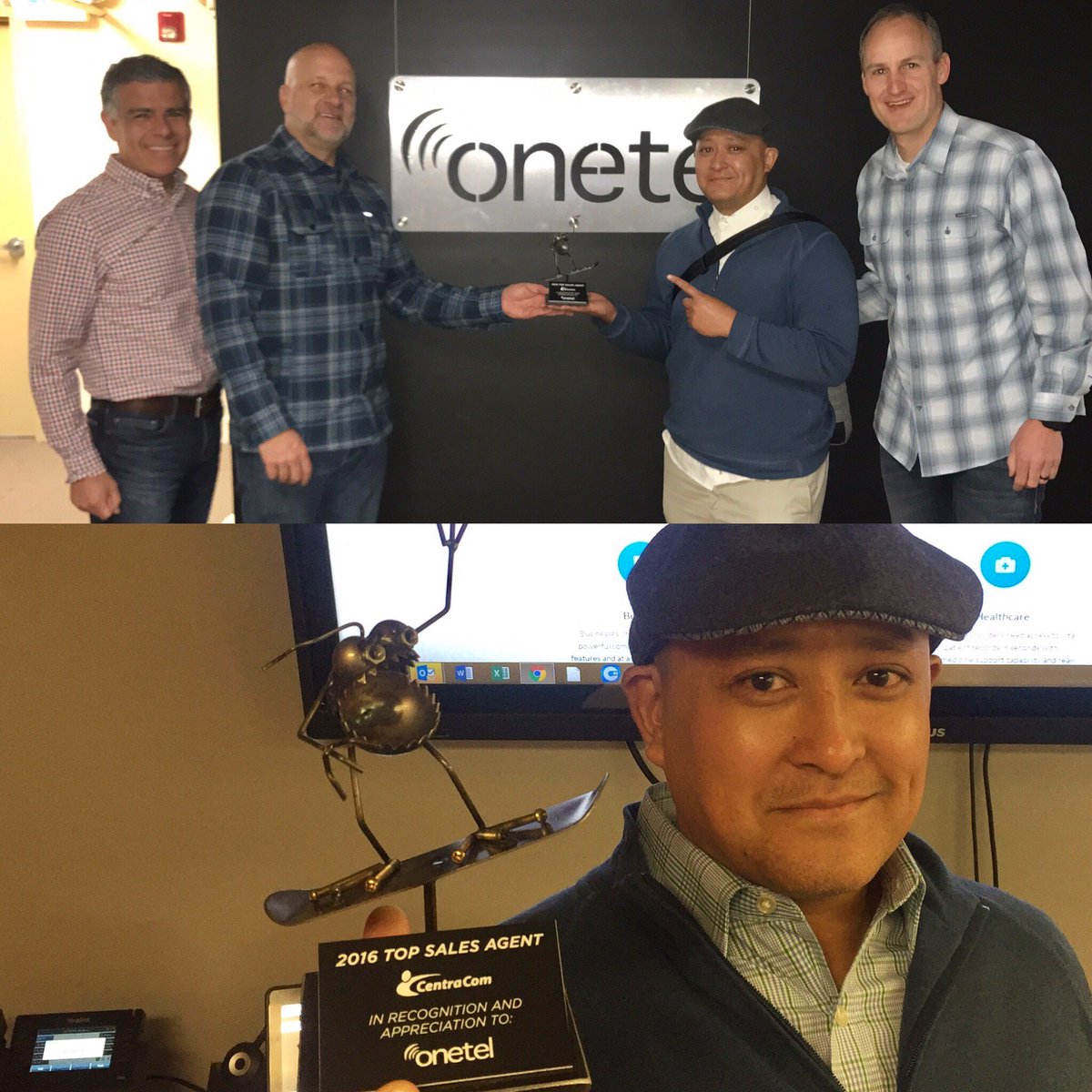 Cornisto's tweet photo. I get to share the top 2016 Agent Award today.  Congrats OneTel!  Heck of a year for @centracom and our Channel. https://t.co/h6DvX5waZ5