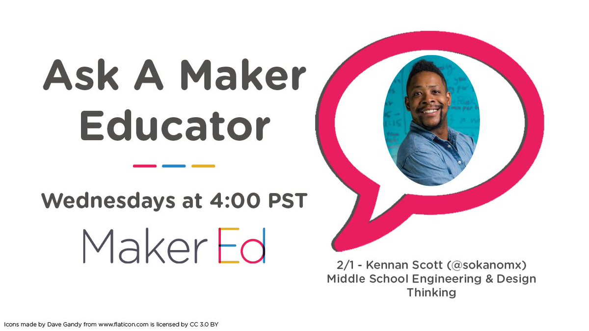 MakerEdOrg's tweet image. TODAY! Join us for #AskAMakerEducator w/ @sokanomx. We&apos;ll chat #DesignThinking &amp;amp; #MSEngineering bit.ly/2kSmbuP #makered #AaME