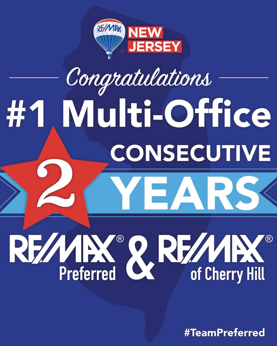 RemaxPrefNJ's tweet photo. We are excited to announce that we are the #1 RE/MAX Multi-Office in New Jersey for 2 years in a row! #TeamPreferred #REMAXHUSTLE https://t.co/7GUji6l5z0