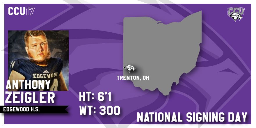 CCUFootball's tweet photo. We welcome Anthony Zeigler to the CCU Family!! 🏈

#NSD17 #CCUEagles https://t.co/z3fmPTxmnr