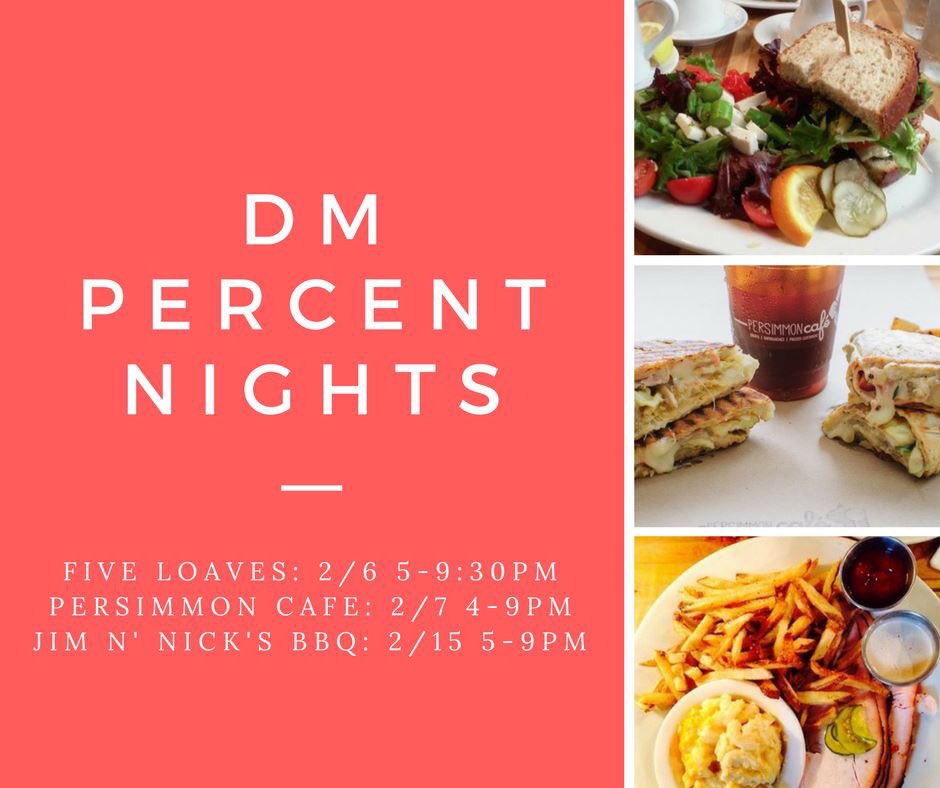 CmatCofC's tweet photo. We've got some awesome percent nights coming up! Be sure to treat yourself and support the kids at MUSC! #FTK #dmatcofc https://t.co/6qdYaLhNKt