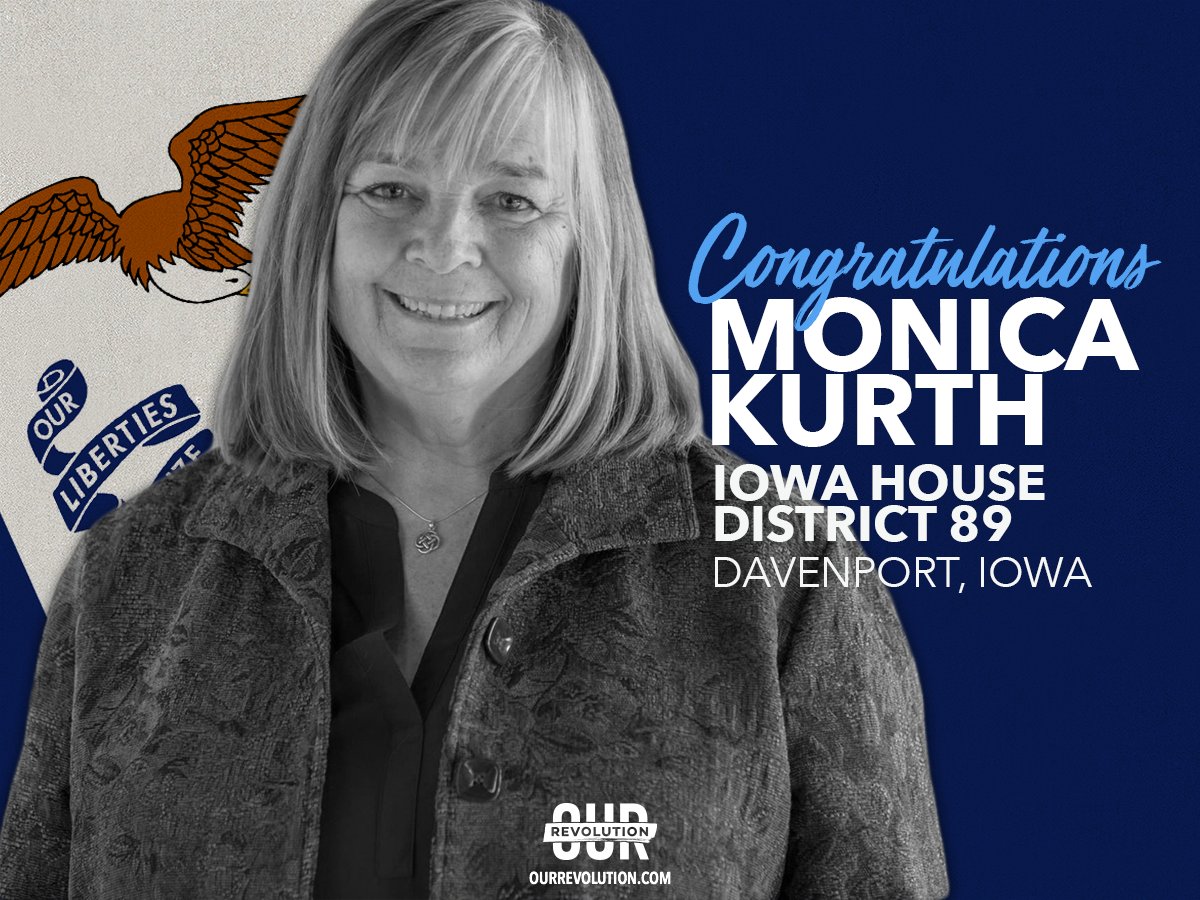 OurRevolution's tweet photo. First victory of 2017! Monica Kurth, a teacher &amp; health activist, won special election for Iowa state rep. Congratulations @kurth_monica! https://t.co/DcRoWJ7whK