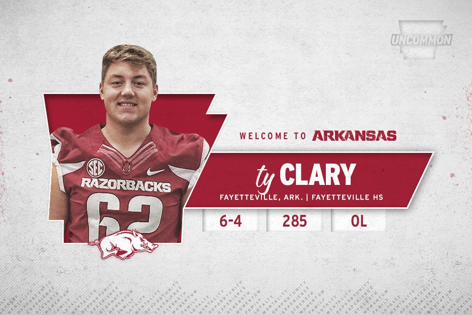 BretBielema's tweet photo. Welcome @ty_clary to the #Razorback family! #WoooPig https://t.co/c93VgE9yxF