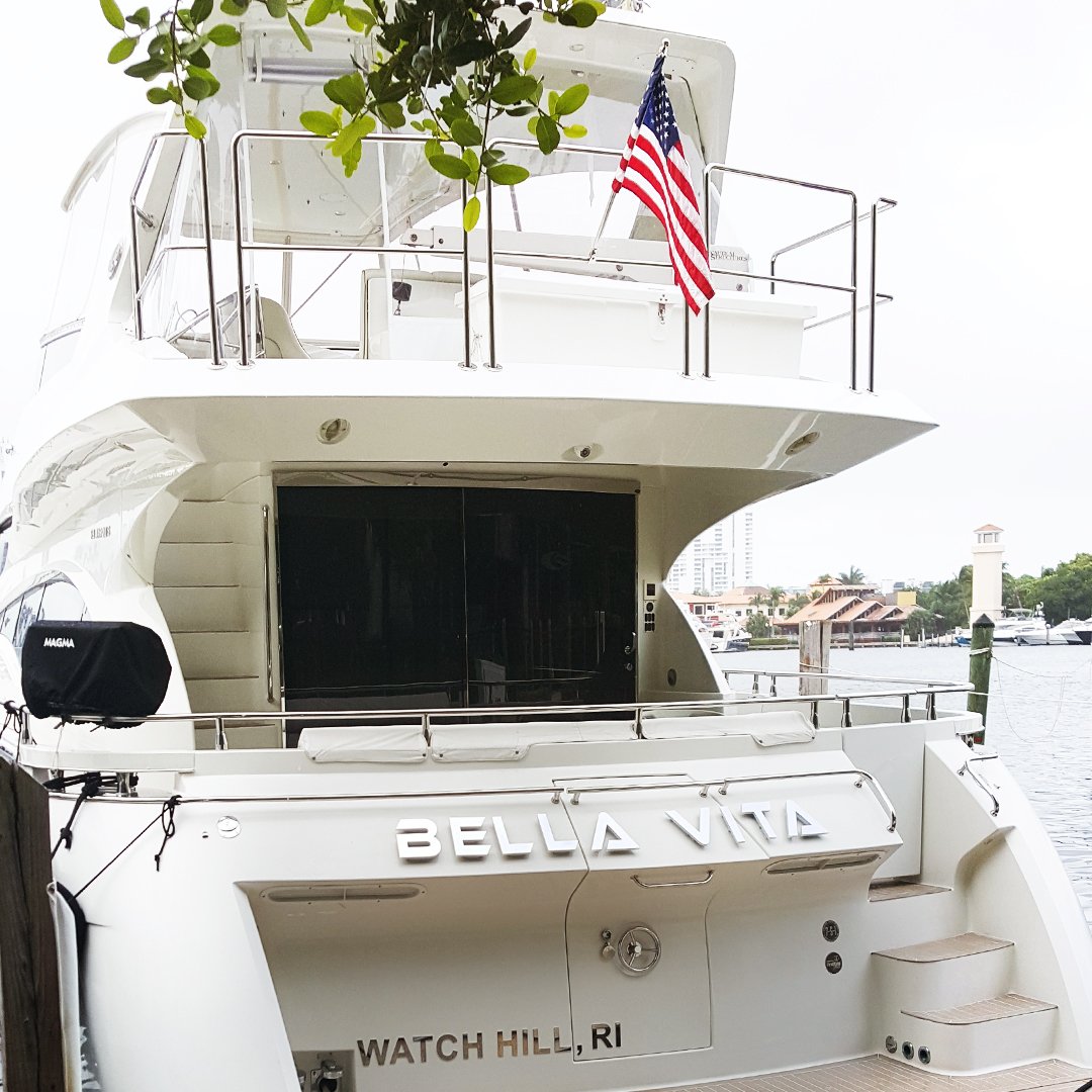 A successful #YachtGraphx installation on a Marquis 59”! Custom crafted letters, symbols, and whatever your imagination creates!