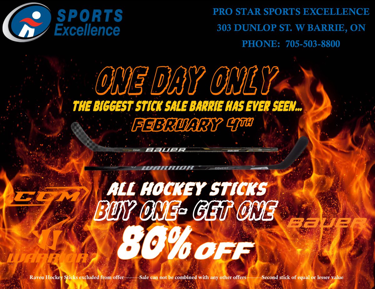 ProStarSports1's tweet photo. Biggest hockey stick sale of the year this Saturday February 4th from 9am to 5pm. Come check it out and pick up a couple of twigs. https://t.co/ZvPNbBpumX
