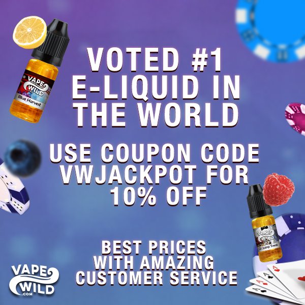 GamblingPodcast's tweet photo. Shout out to @VapeWild for their #SGPSB squares sponsorship! Promo code VWJACKPOT 10% off e-liquid #Vapelife #VapeFam #vapecommunity https://t.co/yNUHXpclIv