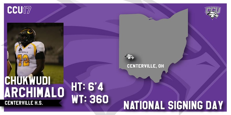 CCUFootball's tweet photo. We welcome Chukwudi Archimalo to the CCU Family!! 🏈

#NSD17 #CCUEagles https://t.co/rjpDBPrpFc