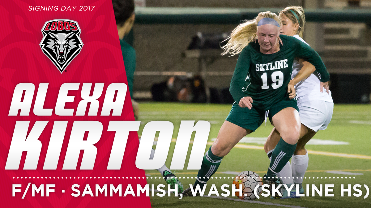 UNMLoboWSoccer's tweet photo. We're excited to officially announce the signing of Alexa Kirton! Welcome to the Lobo Family. #GoLobos https://t.co/1kr3ZrpxO3