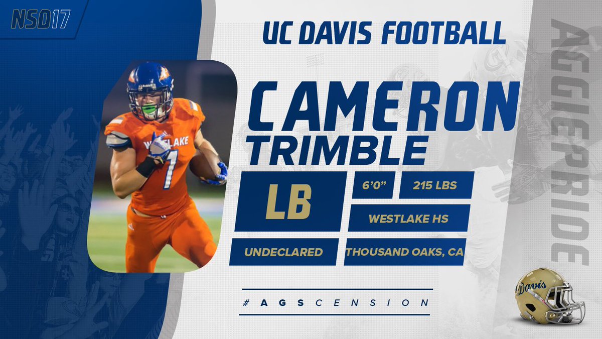 UCDfootball's tweet photo. Welcome to @UCDFootball, Cameron Trimble! https://t.co/RRXQfdkL04 #AGScension #NSD17 #GoAgs https://t.co/0CLHhgLabm