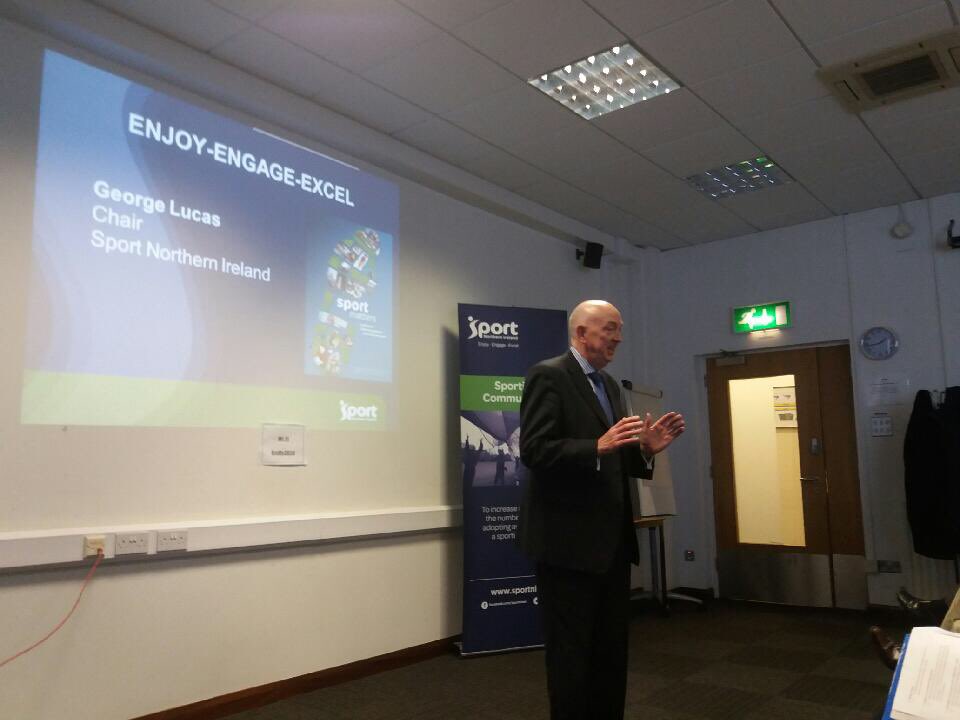 _SportNI's tweet photo. New Sport NI Chair, George Lucas addresses the Sport Matters Implementation Group meeting on his first day. #SportMatters #EnjoyEngageExcel https://t.co/WlT2CaECIF