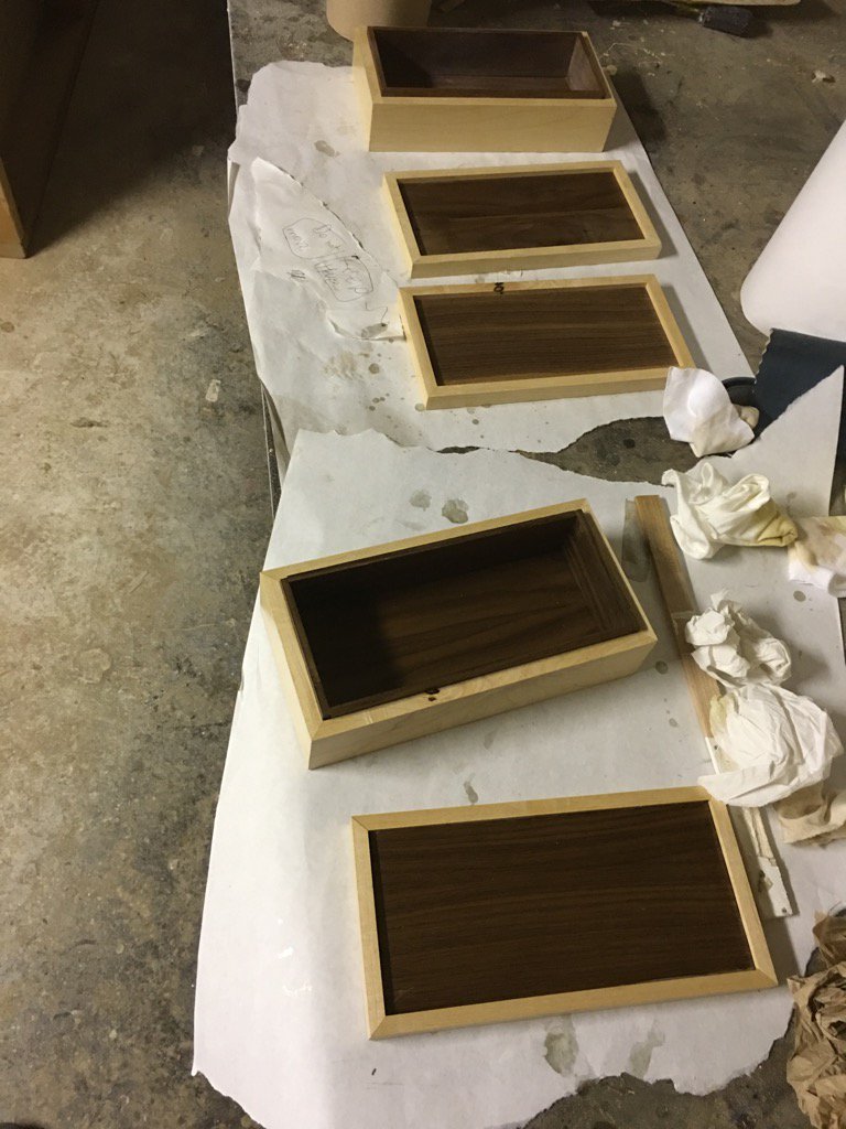 NNHSwoods's tweet photo. @FixThisBuildTht boxes being completed this week with finishing coats-great build to test our skills #woodworking https://t.co/vtW1g7ONuf