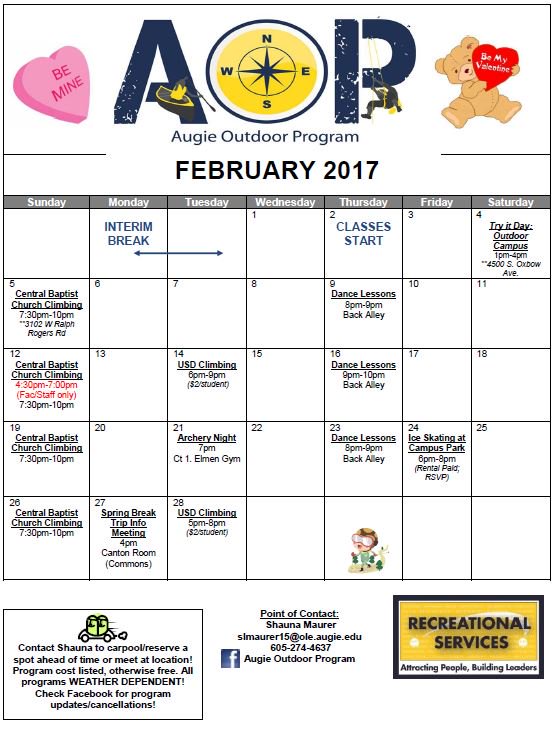 FEBRUARY AOP Events! We've got climbing, dancing, skating, archery...come check some programs out!
