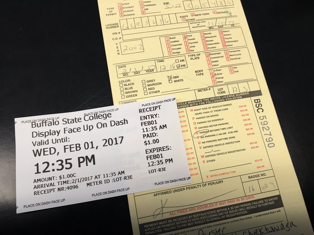 ShelbyPriester's tweet photo. Ok what illiterate cop gave me this ticket?? #buffstateprobz https://t.co/mMsFIafHAV