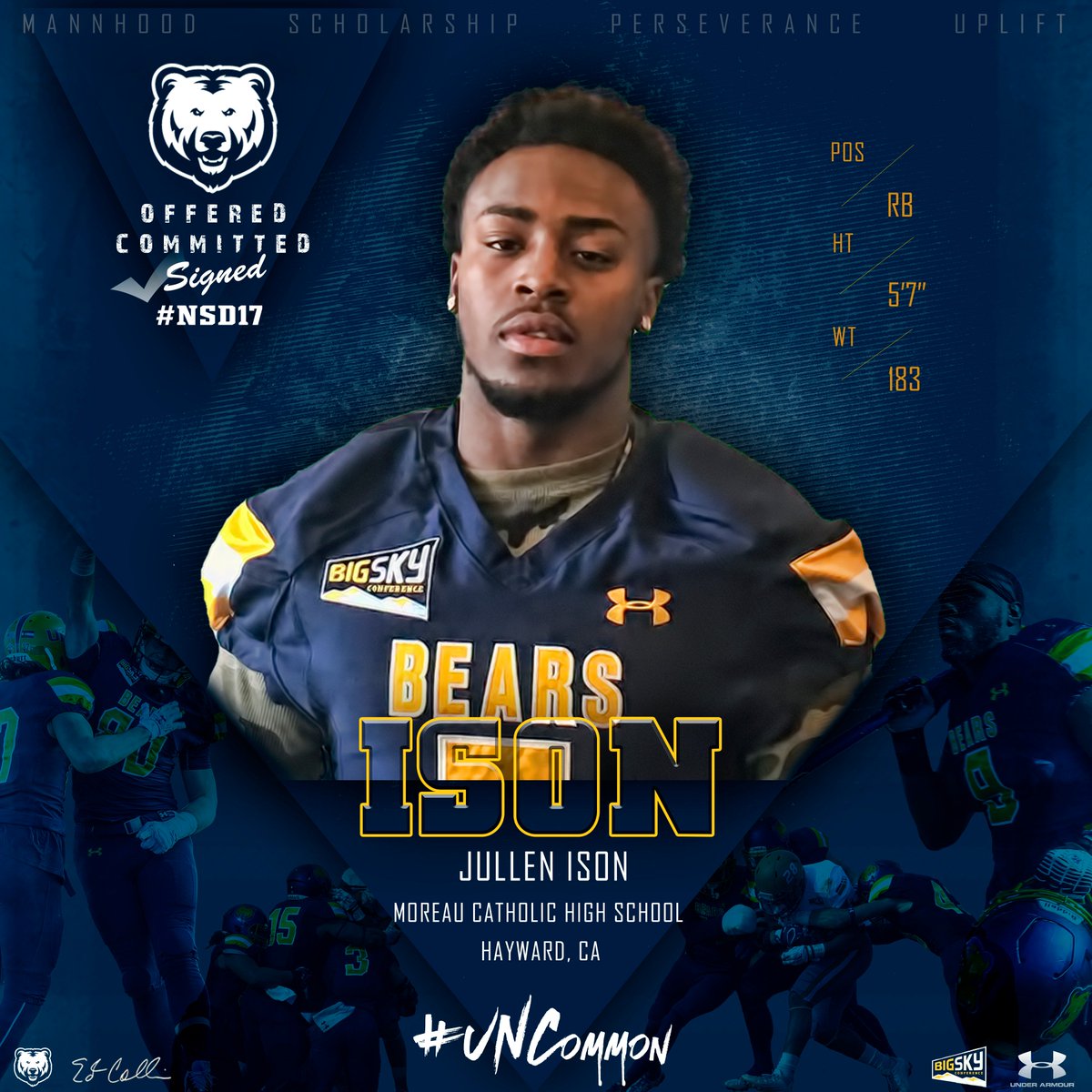 UNC_BearsFB's tweet photo. The RB we've been waiting on! Welcome @thatmanBoo from California! #UNCommon17 #BigSkyFB https://t.co/ErbapVQoZs