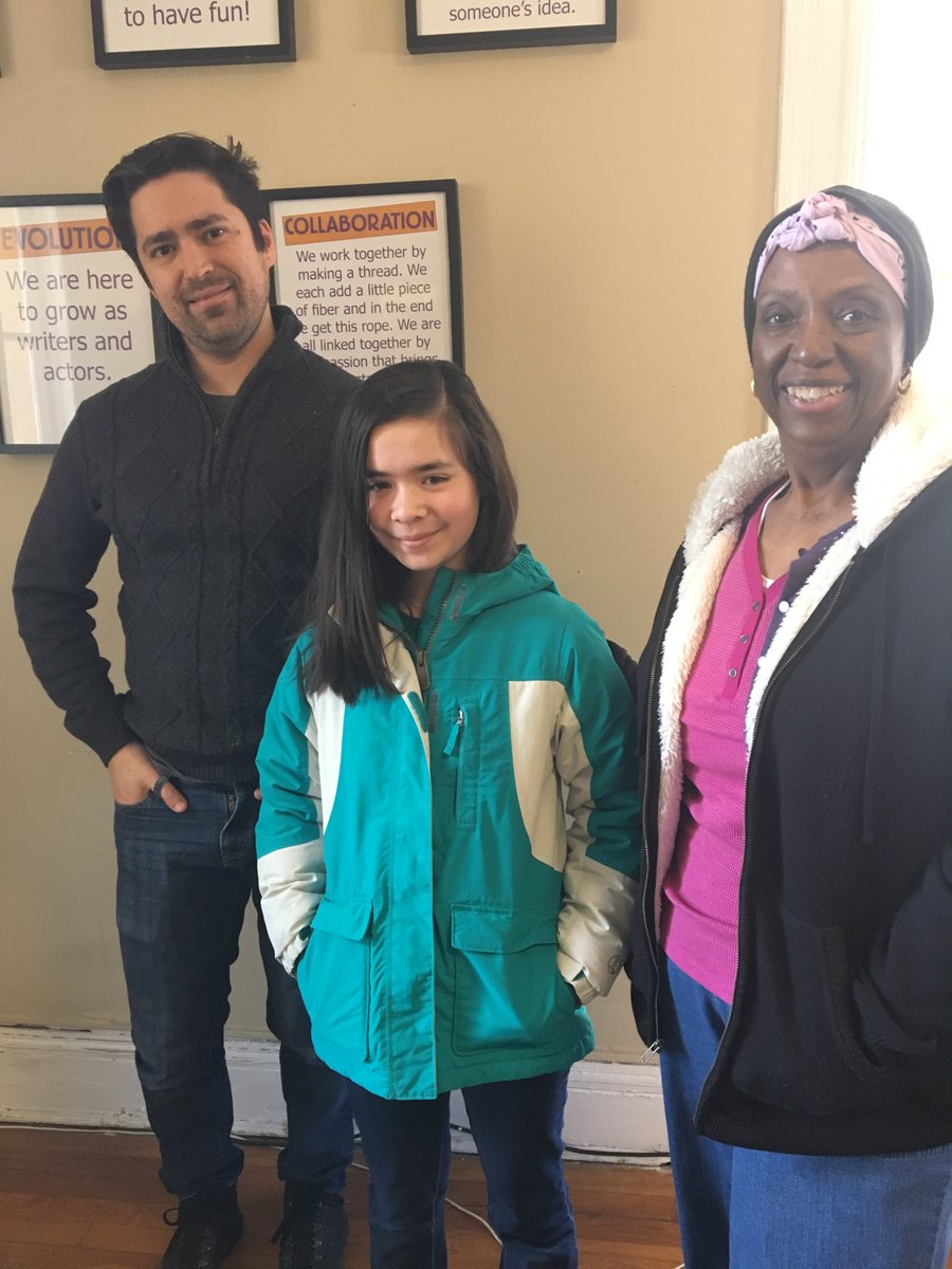 YPTDC's tweet photo. #NPF17 Reading Committee reunited #NPF16 playwright Maddie with her dramaturge & director! How fun! #artsed #newplay #TimeTrap @CHCSPTA https://t.co/FGZRHaLPt3