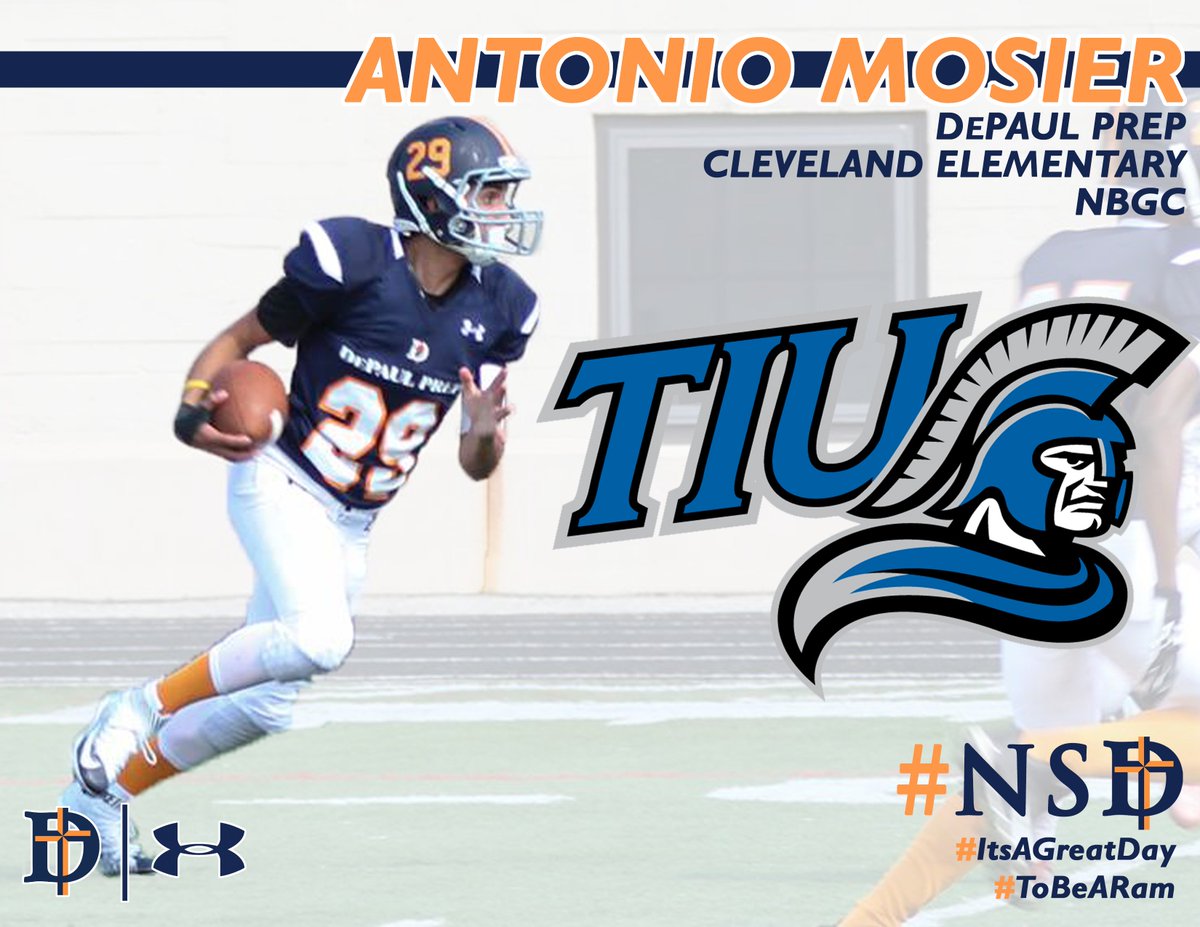 DePaulPrepFB's tweet photo. From @DePaulPrep to @TIU_Football, WR/DB Antonio Mosier is going to be a playmaker for years to come. #ItsAGreatDay #ToBeARam #NSD https://t.co/rXsKDBp35O
