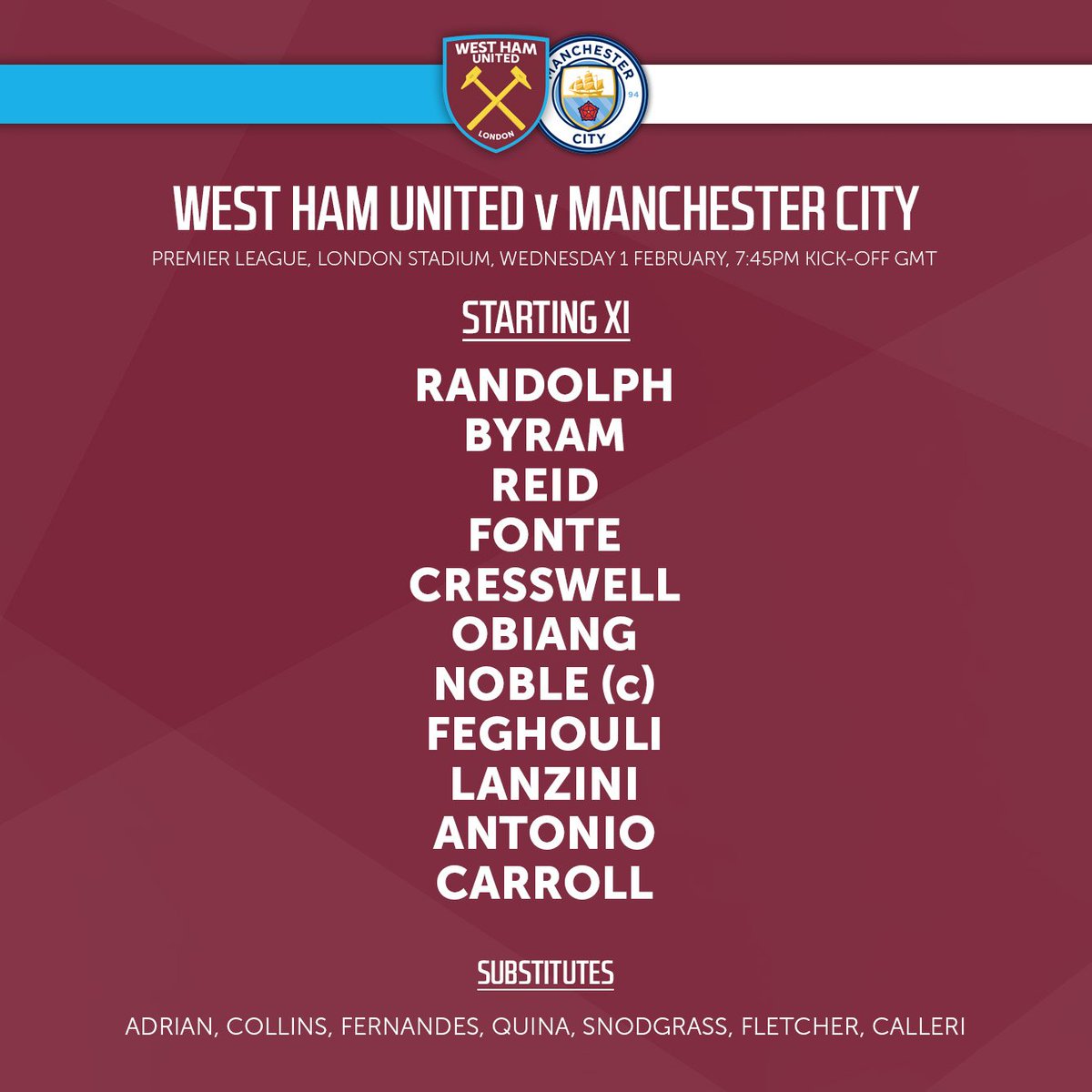 TEAM NEWS!

Slaven hands a debut to Jose Fonte - his only change from the win at <a href="/Boro/">Middlesbrough FC</a> 

#COYI #WHUMCY