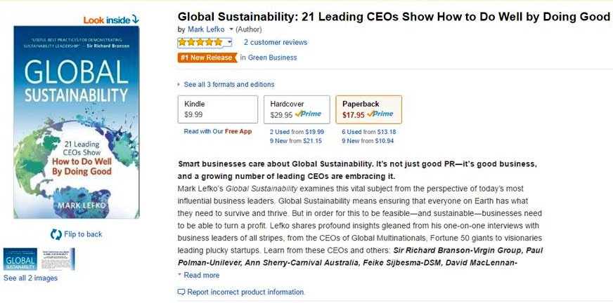 MarkLefko's tweet photo. My book is the #1 New Release in Green Business on Amazon!! Which proves you can #DoWellDoingGood  https://t.co/Bf9A2E8YtE #Sustainability https://t.co/IPU31TVio3