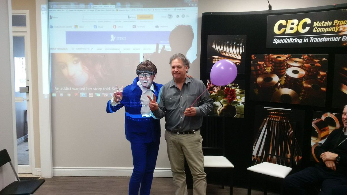 CDNBrass's tweet photo. It's a special day at CBC Metals &amp; Processing...Austin Powers joined us to celebrate Geoff Roy's 60th birthday! We're lucky to have him. https://t.co/wQfPi3H9vH