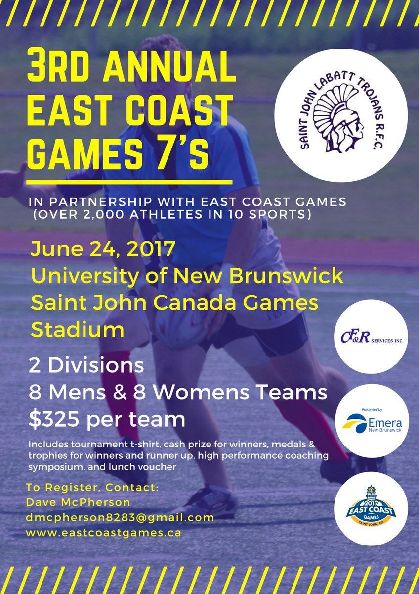 Registration for the 3rd annual East Coast Games 7s tournament is open! Details > eastcoastgames.ca #RISEAsOne 🇨🇦🏉