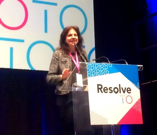 FujitsuAmerica's tweet photo. Fujitsu's @mgivulescu onstage at #ResolveTO announcing the winner of a trip to Fujitsu World Tour on March 9. #FujitsuWT info coming soon! https://t.co/yzbeU48tUh