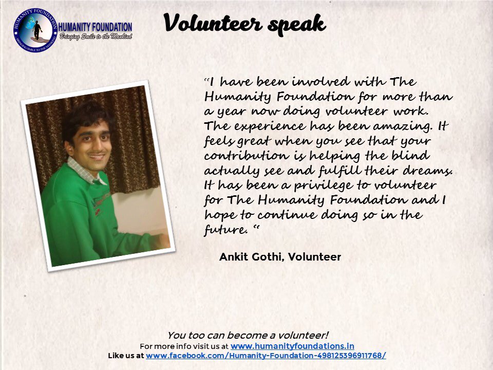 HF_BlindHome's tweet image. Our Volunteer @AGothiVolley shares his experience of voluteering with us.
#HumanityFoundation #HandsThatHelp #OneForACause