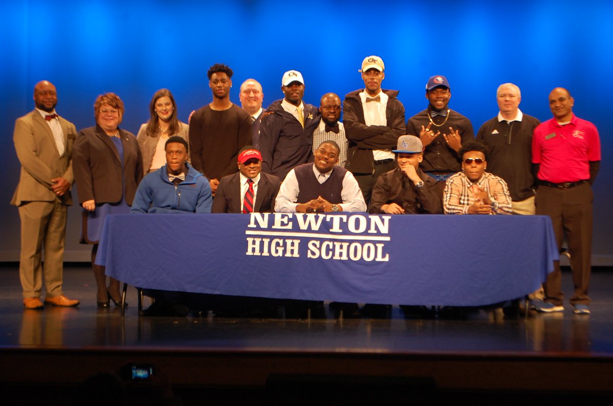 Newton_High's tweet photo. National Signing Day &amp; we had 9 athletes sign letters to different colleges!  #OnceARamAlwaysARam #RamsRise #ncssbethebest #soproudofyou https://t.co/FtmdkIk7jU