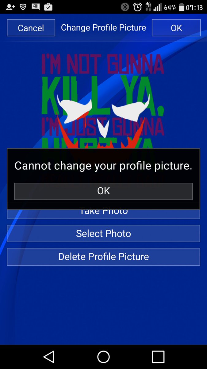 redknight355's tweet photo. @AskPlayStation @PlayStation playstation app is not allowing me to change my profile pic. Ur help would be 👍 https://t.co/lw9O6KtXaT