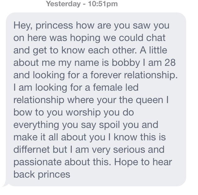 WorstTextualExp's tweet photo. 👸🏻👸🏽👸🏼👸🏾👸🏿 #princess #spoiled #firstlines #okc #worsttextualexperience #funny https://t.co/htxSlKOcck