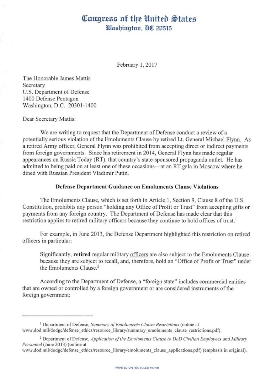 Doc:Letter #Democrats sent urging investigation into Michael Flynn's ties to #Russia Today

#trumprussia #trumpleaks #resist #presson #amjoy