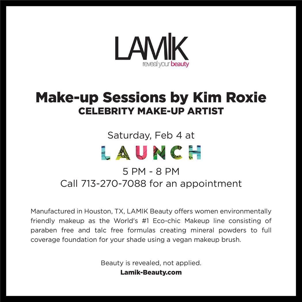 launchhtx's tweet photo. @lamikbeauty's Kim Roxie will be at LAUNCH Sat, Feb 4th from 5p-8p with her #Eco-chic line. #Launchhtx #houstonfirst #HouSuperBowl https://t.co/nkNjF7GRRp
