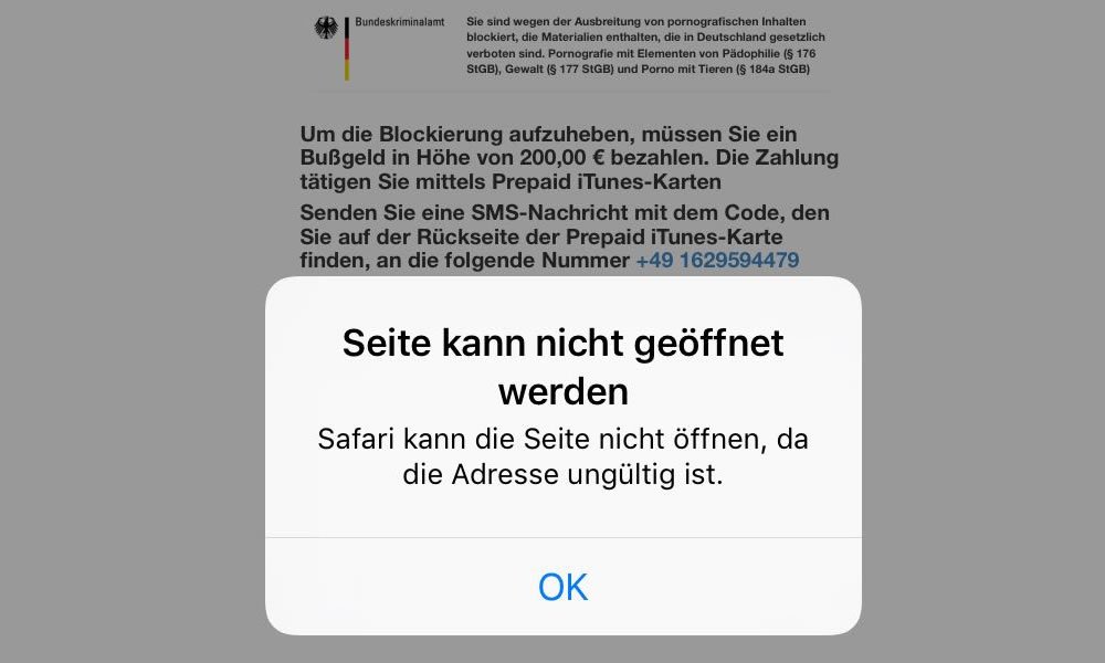 Vorsicht #Abzocke "Safari Browser gesperrt" Fake BKA Trojaner auf iOS Geräten mit 200€ Erpressung schnell entfernen tutsi.de/safari-browser…