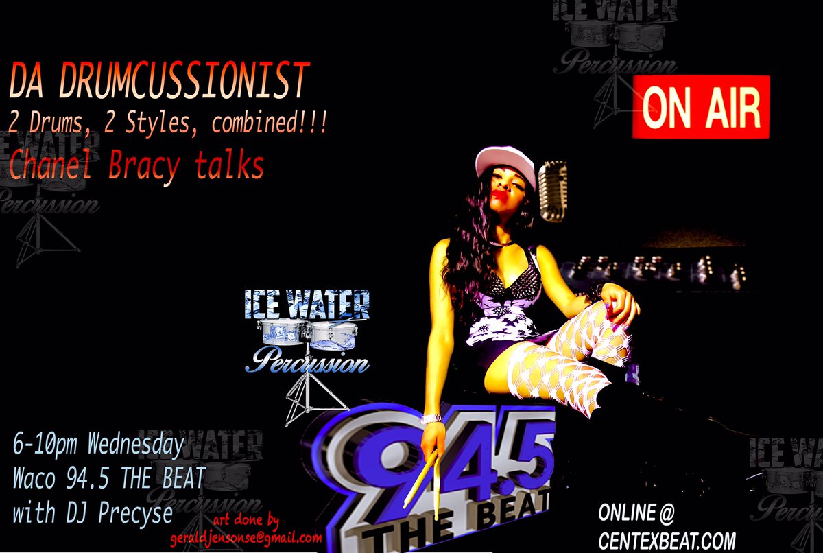 ChanelBracy's tweet photo. Tune in tonight listen to my live Interview! #HipHop #drums #jamtecusa #loscabosdrumsticks #icewaterpercussion #waco https://t.co/uiFNAlb3ku