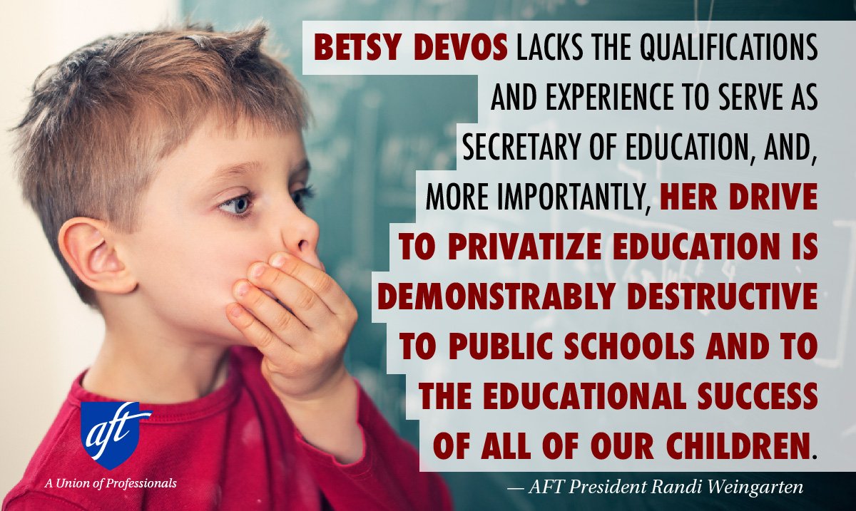 AFLCIO's tweet photo. Live in AZ? We need one Republican vote to stop Betsy DeVos confirmation. Call @JeffFlake and tell him to #DumpDevos https://t.co/fkawdOUZnD https://t.co/fphEkUpY1Q