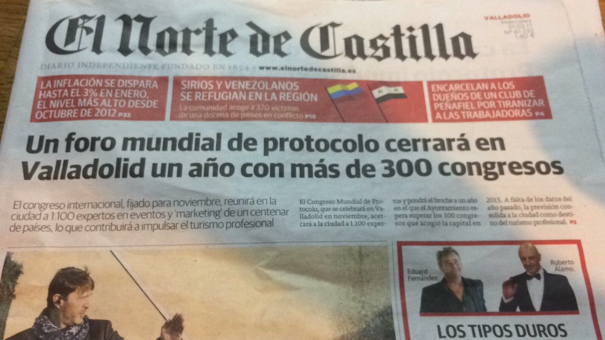 GerardoEIP's tweet photo. Primera vez que hay una portada de un diario hablando de protocolo. #CIPROVLL17 @OICP_Protocolo @GrupoEIP https://t.co/GSuxRkSfLq