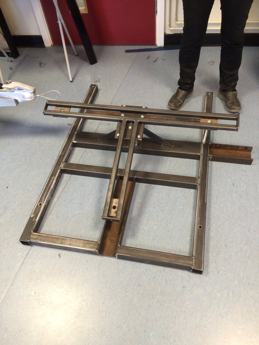 All3nr's tweet photo. Here's the motion base of our flight sim welded in metal as per a wood model done by 2 of our 6th form. Next week? Check it fits together. https://t.co/EJFwFFmZz9