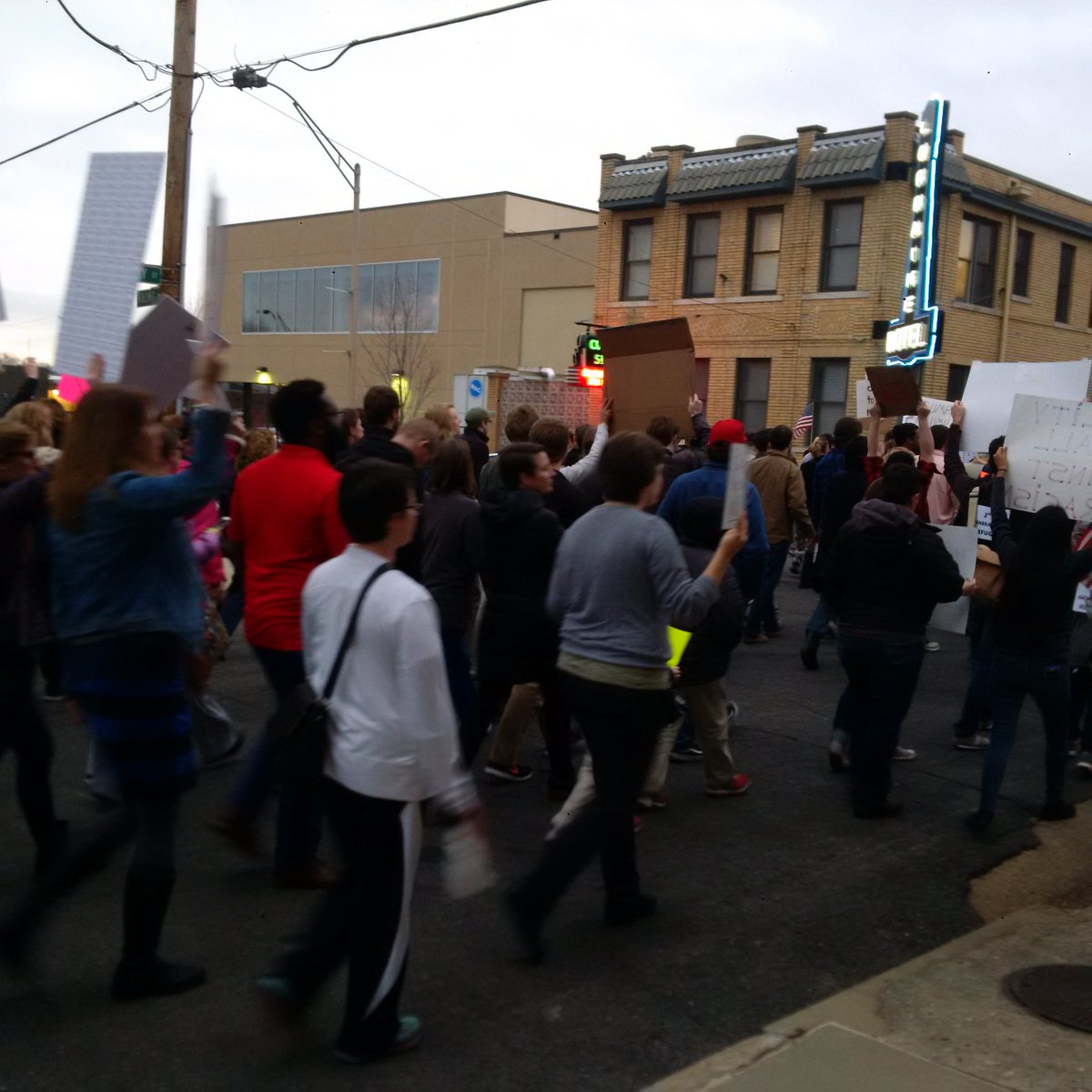 LukeJonesTV's tweet photo. Hundreds of protesters now marching downtown @3onyourside https://t.co/f4uozheLrs