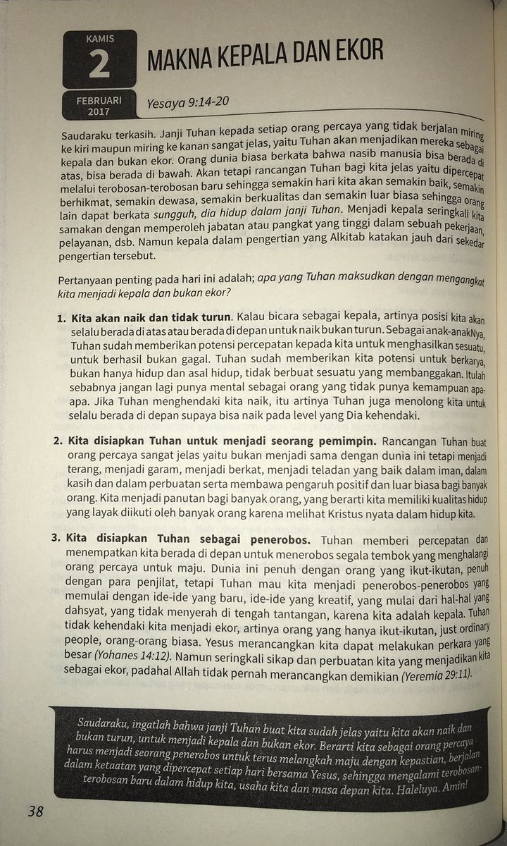 Tuhan akan mengangkatmu untuk menjadi kepala.....